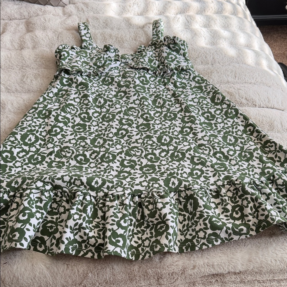 Janie and Jack Olive and White Patterned Sundress
